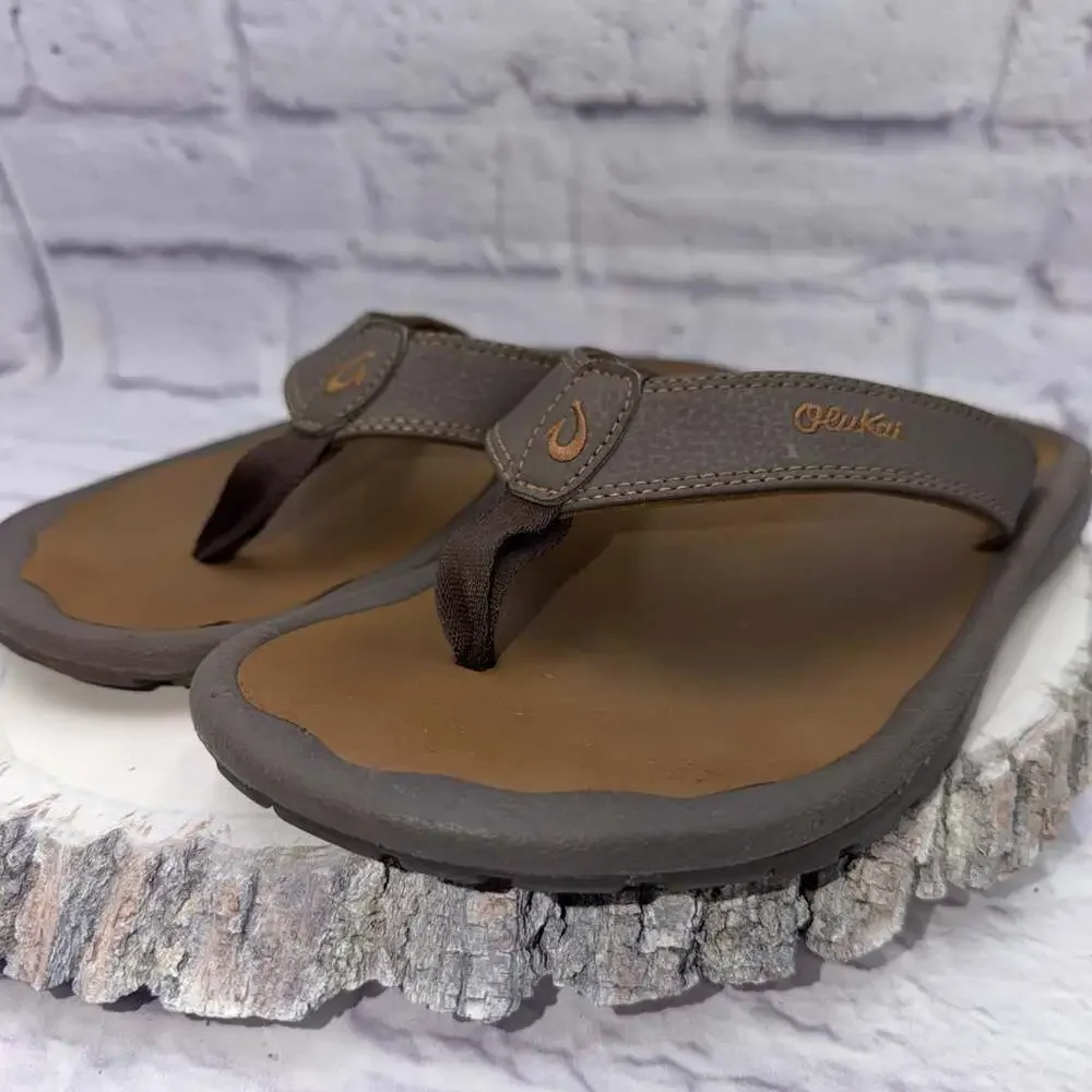 Olukai Ohana Sandals Dark Java Shoes Flip Flop Thong Leather Beach Men Sz 9